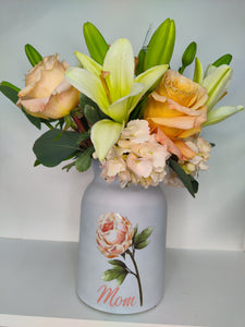 "Mom" Floral Vase Arrangement (Pink or Blue)| Mother's Day