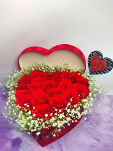 "With my whole HEART" - Red Roses + Velvet Heart Box