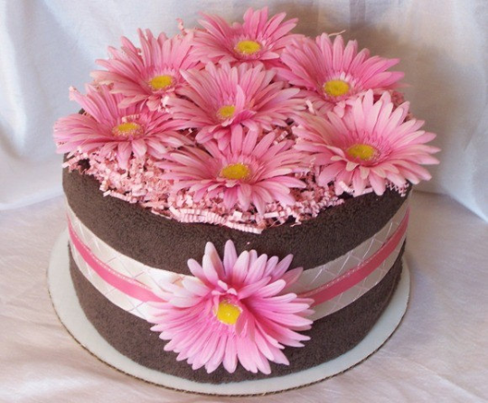 Chocolate Towel Cake (1 Tier) with Hot Pink Daisies