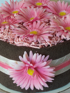 Chocolate Towel Cake (1 Tier) with Hot Pink Daisies