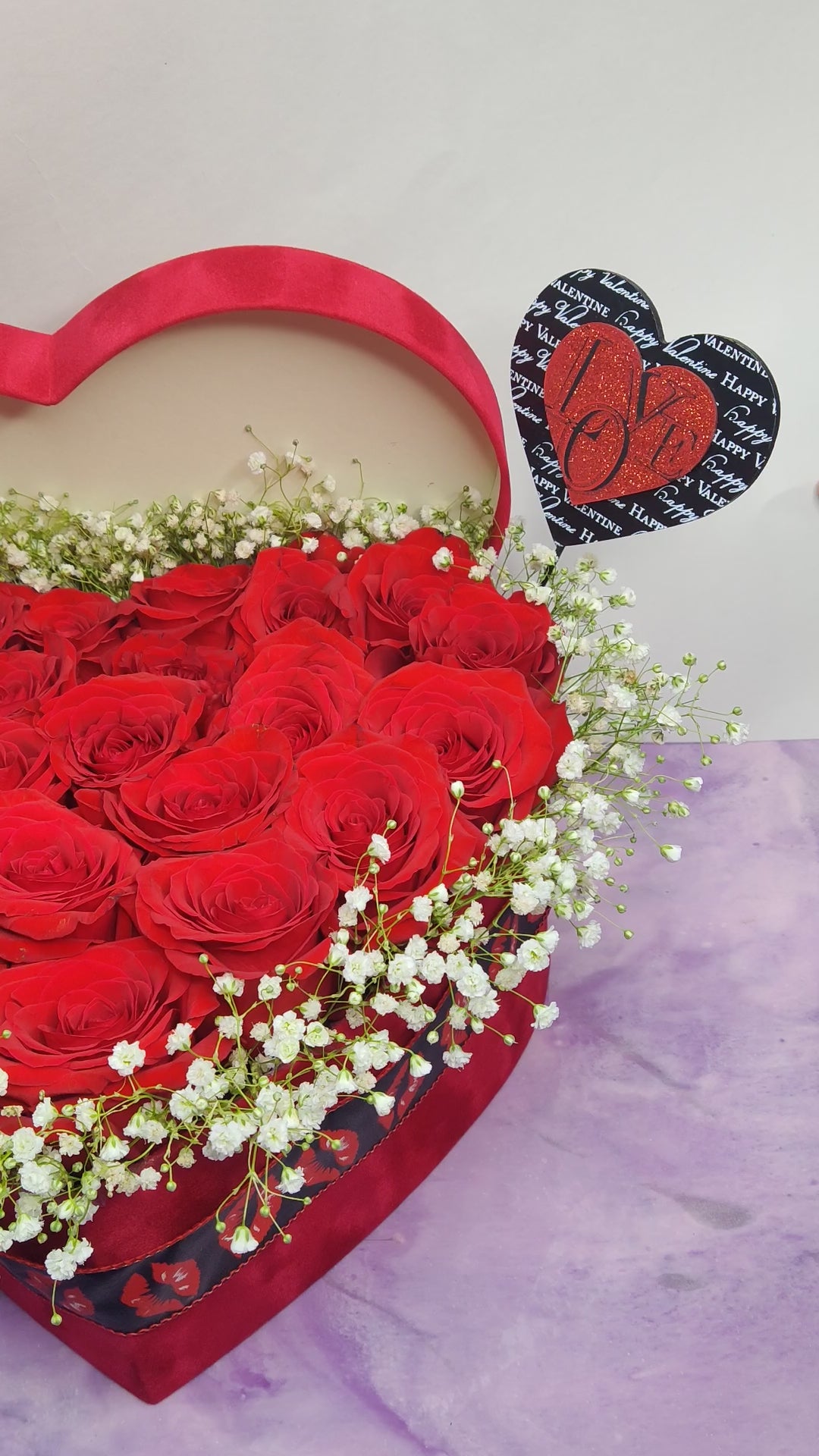"With my whole HEART" - Red Roses + Velvet Heart Box