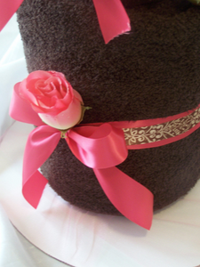 Chocolate Towel Cake (3 Tier) with Hot Pink Roses