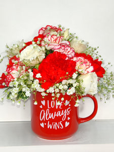 "Love Always Wins!" Mug | Floral Bouquet | Candy Gift Set