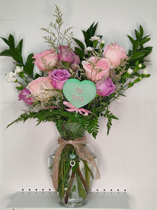 "Be Mine" Conversation Heart Floral Vase Arrangement